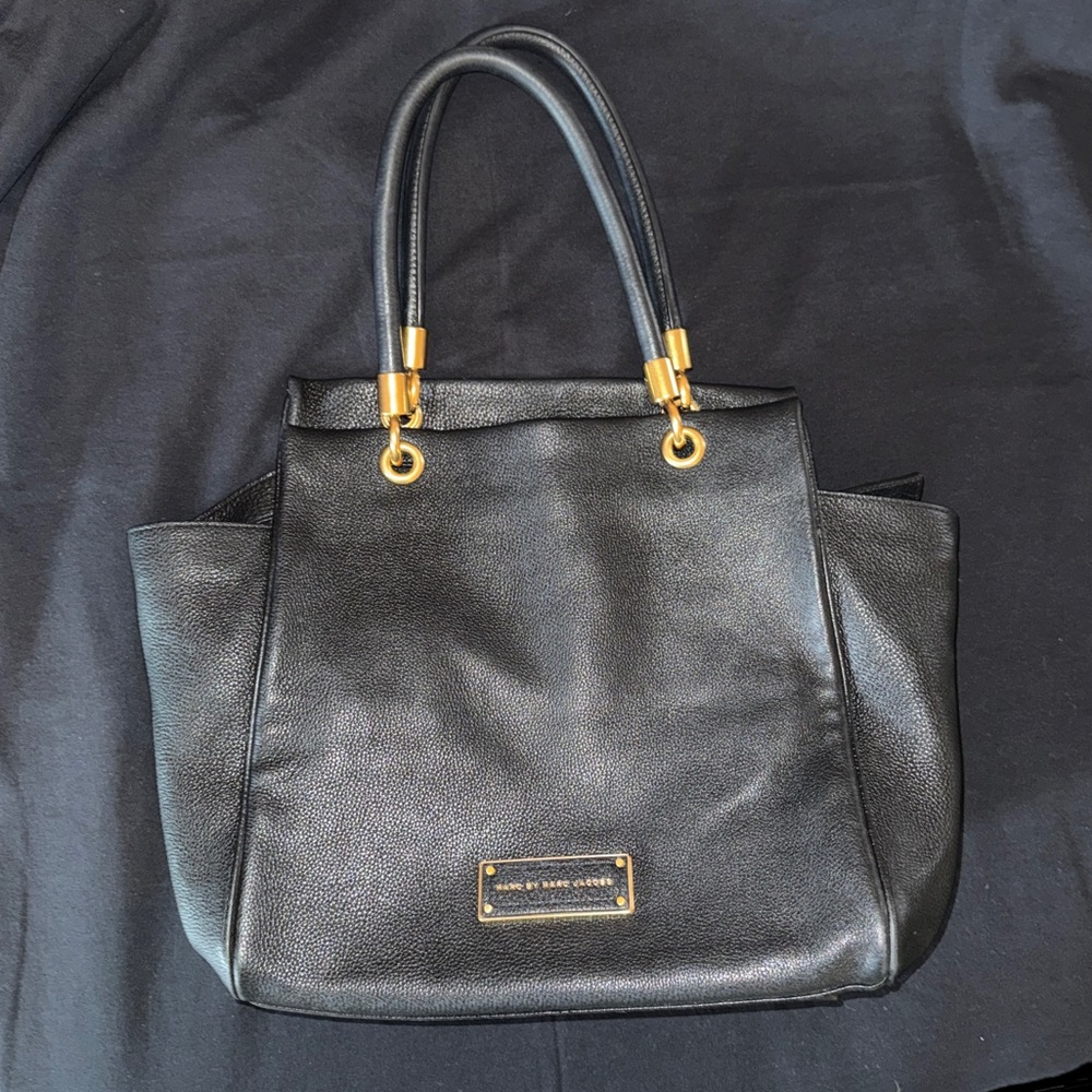 Marc by Marc Jacobs Black Leather Tote with Gold Hardware
